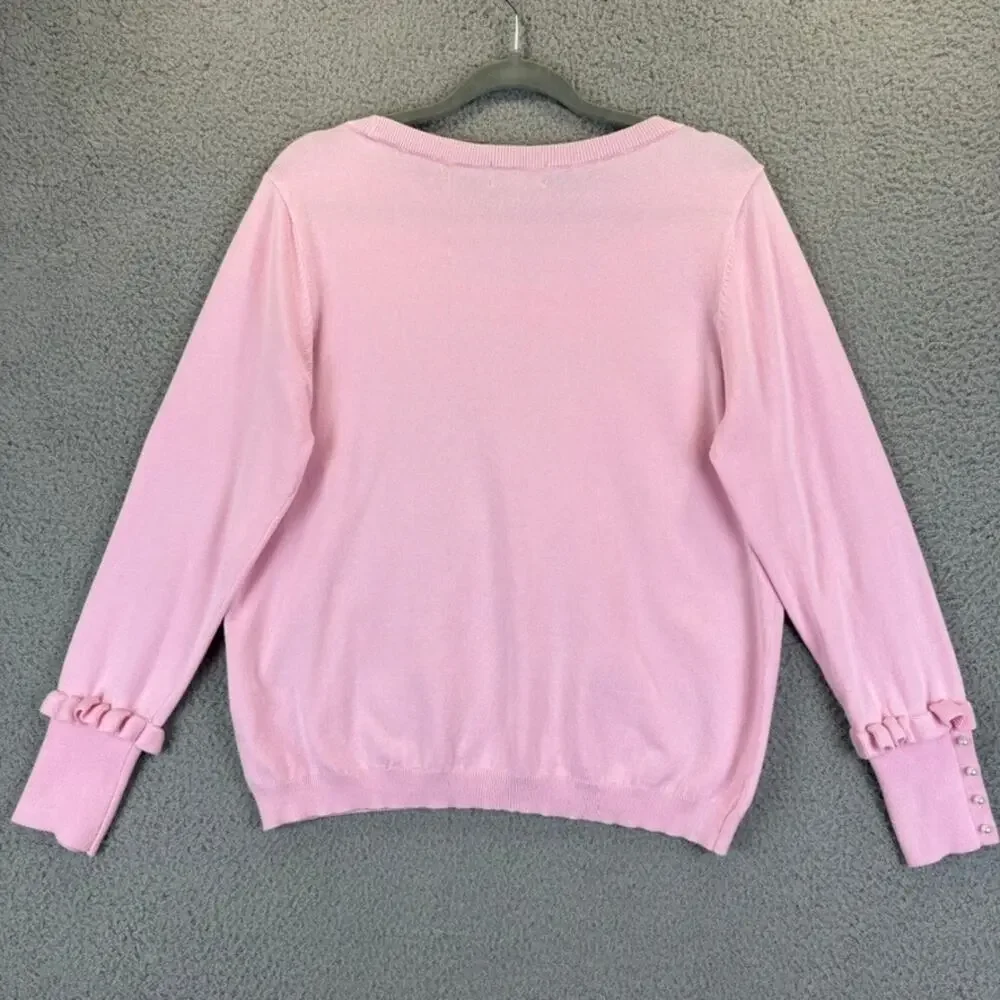 JOSEPH A Sweater Womens XL Petite Coquette Feminine Ruffle Faux Pearl Buttons - Picture 10 of 11